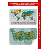 Trezon Harita Sepeti Eğitici - Öğretici Dünya Ve Türkiye Haritası Çocuk Odası Duvar Sticker-85X130-3887