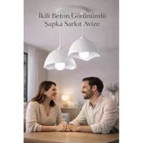 Trezon İkili Beton Görünümlü Şapka Avize Sarkıt Loft Stil Modern, Vegan, Çevre Dostu, Salon Mutfak