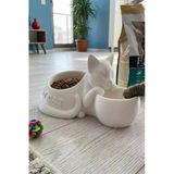 Trezon Kedi Figürlü Mama Kabı Çift Hazneli Dekoratif Mama Ve Su Kabı 25 Cm
