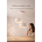 Trezon Lüks Beyaz Renk 2'Li Modern Dekoratif Salon, Oturma Odası Ve Mutfak Sarkıt Avize (Lamba Hediyedir)
