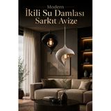 Trezon Modern İkili Su Damlası Sarkıt Avize Beyaz Ampul Hediyeli