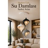 Trezon Modern Üçlü Su Damlası Sarkıt Avize Beyaz Ampul Hediyeli - 3