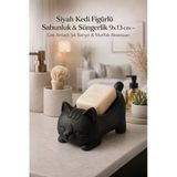 Trezon Siyah Kedi Figürlü Sabunluk & Süngerlik 9X13 Cm – Çok Amaçlı Şık Banyo & Mutfak Aksesuarı