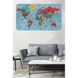 Trezon Türkçe Eğitici Ülke Ve Başkent Okyanus Detaylı Atlası Dünya Haritası Duvar Sticker -60X105-3863