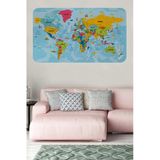 Trezon Türkçe Eğitici Ülke Ve Başkent Okyanus Detaylı Atlası Dünya Haritası Duvar Sticker -60X105-3864