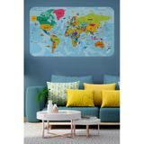 Trezon Türkçe Eğitici Ülke Ve Başkent Okyanus Detaylı Atlası Dünya Haritası Duvar Sticker -60X105-3865