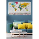 Trezon Türkçe Ülke Bayrak Lı Eğitici Başkent Detaylı Atlası Dünya Haritası Duvar Sticker -60X105-3834