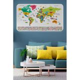 Trezon Türkçe Ülke Bayrak Lı Eğitici Başkent Detaylı Atlası Dünya Haritası Duvar Sticker -60X105-3860