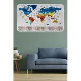 Trezon Ülke Bayrak Lı Eğitici Başkent Detaylı Atlası Dünya Haritası Duvar Sticker -60X105-3857