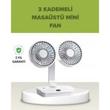 Tri Stax Çift Kafalı Masaüstü ve Duvar Tipi Sessiz USB Şarjlı Fan - Çok Renkli