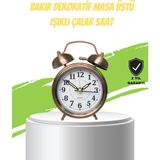 Tri Stax Nostaljik Bronz Metal Alarmlı Masa Saati Büyük Boy Dekoratif ve Şık Tasarım