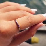 Tria Altın Yüzük - 14 Ayar Altın Mekik Ametis Taşlı Minimal Yüzük - Hediyelik, Minimal Altın Yüzük