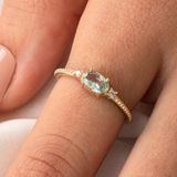 Tria Altın Yüzük - 14 Ayar Altın Oval Topaz Taşlı Yüzük - Hediyelik, Anneler Gününe Özel Yüzük
