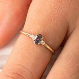 Tria Altın Yüzük - Üç Taş Mistik Topaz Taşlı Minimal 14 Ayar Altın Yüzük