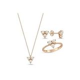 Tria Doğal İnci Küpe Kolye Yüzük Üçlü Set (Rose)