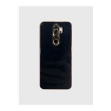 Tria Xiaomi Redmi Note 8 Pro Uyumlu Kılıf Parlak Kenarlı Altın Işlemeli Kamera Korumalı Telefon Kılıfı,Siyah Tek Ebat