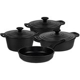 Trıana - 3536 - 7 Parça Biogranit, Döküm, Tencere , Tava, Çeyiz Seti - Siyah Renk