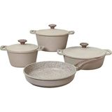 Triana - 3537 - 9 Parça Biogranit, Döküm, Tencere , Tava, Çeyiz Seti - Krem Renk - Krem Rengi