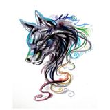 Tribal kurt araba Sticker Sulu Boya Desenli Renkli Baskı