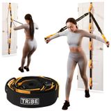Tribe Lifting Direnç Bantları için Kapı Çapası - Ayarlanabilir Direnç Bandı Kapı Çapası, 5 Halkalı ve Metal Halkalı, Tüm Vücut Egzersizleri için Dayanıklı Naylon Kapı Askısı (Sarı)