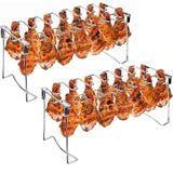 Triceratops 2 Paket Izgara Rafı, Tavuk Bacağı ve Kanat Rafı, 14 Yuvalı Barbekü, Tavuk Baget Tutacağı, Paslanmaz Çelik Kavurma Standı Tütsüleme Izgarası, Fırın, Kömür Izgara için