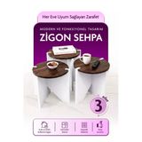 Tridihome 3Lü Zigon Sehpa Ceviz Beyaz Modern Dekoratif Yan Sehpa Takımı (Metalik Ceviz)