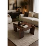 tridihome Ahşap Geçme Ayaklı Iskandinav Orta Sehpa - 70 cm Kare Salon Ofis Sehpası Japandi Orta Sehpa - Kavisli Tasarım 35 cm Yükseklik Dekoratif Ahşap Görünümlü Kare Orta Sehpa - Özel Tasarım Geçme Detaylı - kahverengi