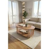 tridihome Iskandinav Tarzı Atlantik Çam Alt Raflı Oval Orta Sehpa Dekoratif Salon Masası - atlantik çam atlas çam