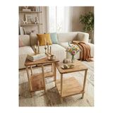 Tridihome Modern Atlantik Çam Rengi Zigon Sehpa İkili Set Minimal Tasarım Yan Sehpa Dekoratif Ahşap