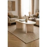 Tridihome Modern Oval Orta Sehpa Minimal Ahşap Salon Sehpası Şık Tasarım Traverten Rengi