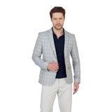 Trieste Erkek Açık Bej-Mavi Ekose Kareli İlkbahar-Yaz Spor Blazer Ceket Mavi 58