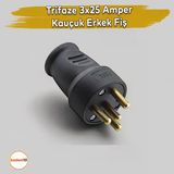 Trifaze Kauçuk Üç Fazlı Erkek Fiş 25 Amper 380 Volt