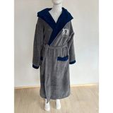 Triga Helix Biyeli Nakışlı Hediyelik Erkek Bornozu %100 Bambu, Pamuk, Içi Bukle Su Emici - 2XL - Gri - Lacivert