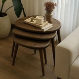 Trihome 3 Lü Masif Ahşap Zigon Sehpa Seti Doğal ve Modern Yan Sehpa - koyu ceviz