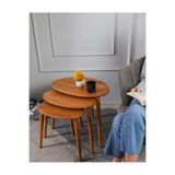 Trihome A+ Plus Gürgen Ağacı Masif Doğal Ahşap Zigon Sehpa 3'lü Set, Modern Masif Yan Sehpa