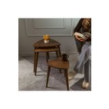 Trihome Masif Doğal Ahşap Zigon Sehpa 3'lü Set, Modern Masif Yan Sehpa Ceviz