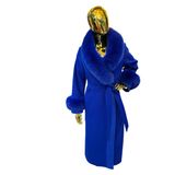 Triko Detaylı Kadın Kaşmir Kaban (Saks Mavi, 2XL)