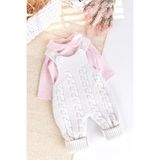 Triko Kışlık 2'li Kız Bebek Salopet Tulum Set - Krem - 3 Ay