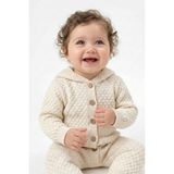 Trikomer Triko Kapuşonlu Petek Desenli Soft Bebek Tulumu - Bej - 6 - 9 Ay