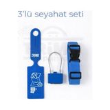 Trink Çanta 3' Lü Seyahat Seti ( Valiz Etiketi + Valiz Kilidi + Valiz Kemeri ) MAVİ - Mavi
