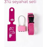 Trink Çanta 3' lü Seyahat Seti ( Valiz Etiketi + Valiz Kilidi + Valiz Kemeri ) PEMBE