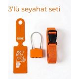 Trink Çanta 3' lü Seyahat Seti ( Valiz Etiketi + Valiz Kilidi + Valiz Kemeri ) TURUNCU