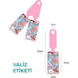 Trink Çanta Desenli Silikon Valiz ve Bavul Bagaj Isimlikli Etiket * 2 Adet * Pembe Dünya Haritası - Tek Ebat