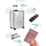 Trink Çanta ( KABİN ) Şeffaf Valiz Kılıfı Seti (Valiz Kılıfı-Valiz Kemeri-Valiz Etiketi-Pasaport Kılıfı)