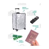 Trink Çanta Şeffaf Valiz Kılıfı Seti (Valiz Kılıfı-Valiz Kemeri-Valiz Etiketi-Pasaport Kılıfı)