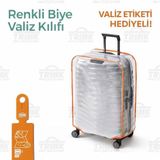 Trink Çanta Şeffaf Valiz Kılıfı Ve Bavul Koruyucu Kılıf Renkli Biye ORTA * TURUNCU * - Açık Turuncu - Orta Boy