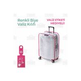 Trink Çanta Şeffaf Valiz Kılıfı Ve Bavul Koruyucu Kılıf Renkli Biye* pembe*