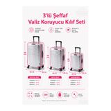 Trink Çanta Şeffaf Valiz Koruyucu Kılıf Ve Bavul Koruyucu Kılıf - 3'l ü SET ( Büyük +Orta + Kabin ) * PEMBE *