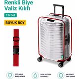 Trink Çanta Şeffaf Valiz Koruyucu Kılıf ve Valiz Kemeri * 1'er Adet * Kırmızı - Büyük