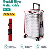 Trink Çanta Şeffaf Valiz Koruyucu Kılıf ve Valiz Kemeri * 1'er Adet * Kırmızı - Orta